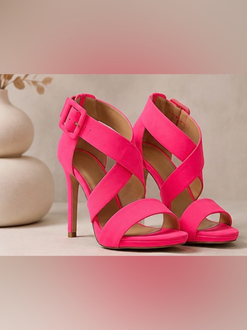 Women's Hot Pink Strappy High-Heel Sandals
